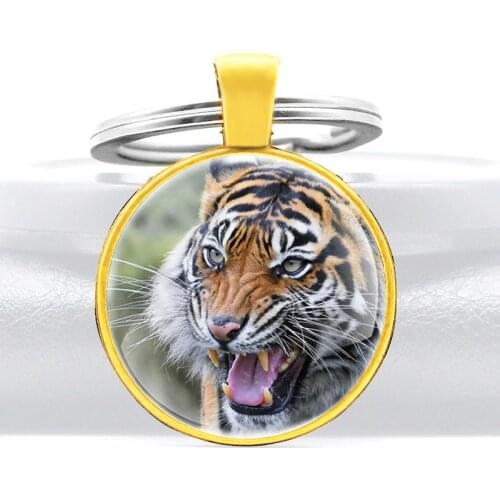 Ferocious Tiger Design Glass Dome Fashion Keychains Men Women Unique Keyring Jewelry Best Decorate Gifts