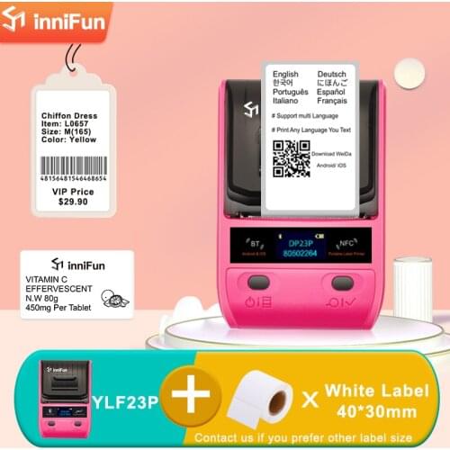 57mm Wide Thermal Printer with 1 Roll Blank Label Barcode Sticker Label Maker Wireless Bluetooth Android iOS