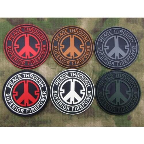 PEACE THROUGH SUPERIOR FIRE POWER Military Tactical Morale 3D PVC patch Badges Black Red Green Grey Tan Luminous