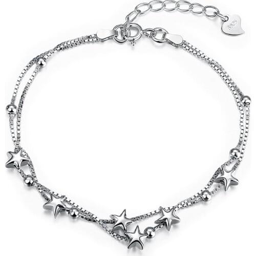 ZEMIOR Genuine Chain Link Bracelet For Women 925 Sterling Silver Romantic Star Charm Bracelets Fine Jewelry Gift Hot Selling