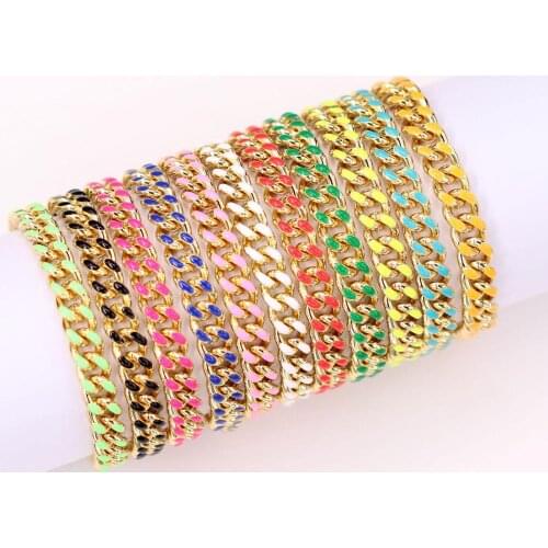 3 pieces Womens Mens Adjustable Bracelets, Neon Enamel Cuban Link Chain Bracelets