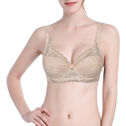 YANDW 6 Colors Purple Bra Lace Unlined Women Lingerie Plunger Underwire Brassiere Adjusted Straps Breathable Big Cup Bralette