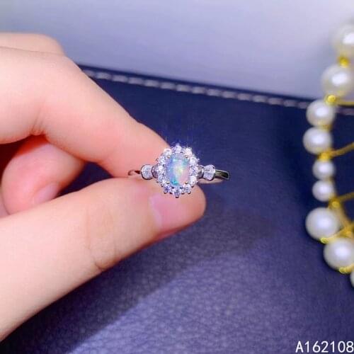 Fine Jewelry 925 Sterling Silver Inlaid With Natural Gem Womens Luxury Lovely Oval White Opal Adjustable Ring Support Detection