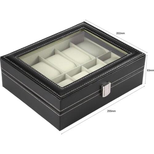 New Hot 10 Grids Wristwatch Box Holder PU Leather Watch Box Watches Display Case Rectangle Jewelry Storage Boxes High Quality SM