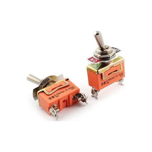 2Pcs 12mm Thread SPST ON/OFF Self-Locking Orange Toggle Switch AC250V 15A