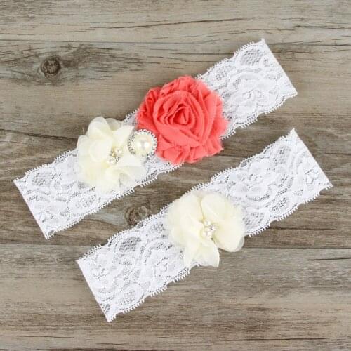 2pcs/Lot Elegant Bridal Garters Set Bridal Toss Garter Beaded Keep Garter Cream Lace Handmade Wedding Gift