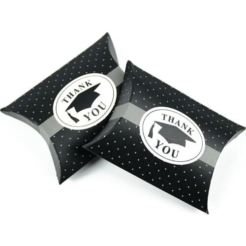 20pcs Thank You Black Graduation Bachelor Cap Chocolate Gift Sweets Box Pillow Candy Box Favors Party Decoration Supplies