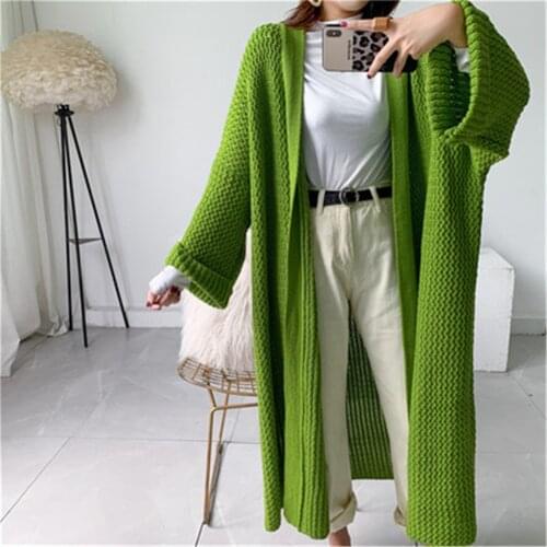 2021 Casual Cardigans Long Sweater Women Long Sleeve Knit Cardigan Oversized Solid Loose Cardigan Coat Women Korean Winter