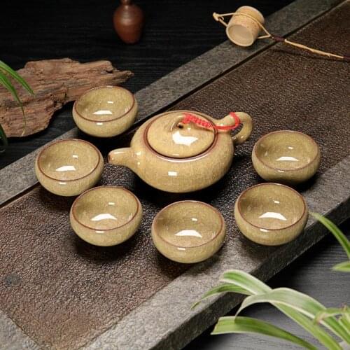 6PCS/SET Tea Cups Ice Crack Celadon Kung Fu Tea Set Porcelain Chinese Tea Cup Gaiwan Tea Pot Set Birthday Wedding Gift
