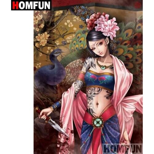 HOMFUN Full Square/Round Drill 5D DIY Diamond Painting "Japanese woman" Embroidery Cross Stitch 5D Home Decor Gift A08067