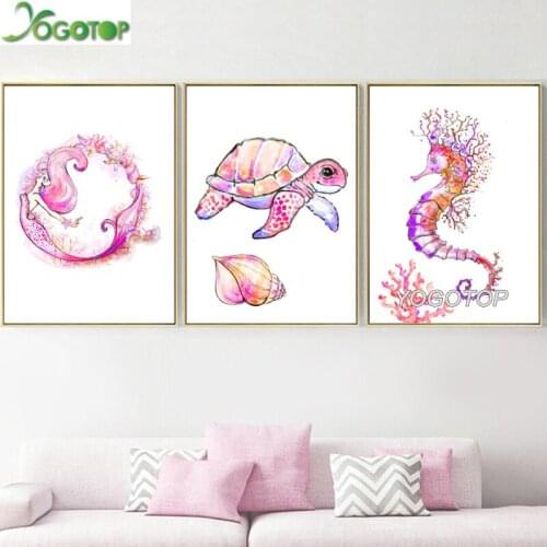 Diy Diy Diamond Painting Seahorse Sea turtle Mermaid coral 5D mosaic diamant Embroidery puzzle Kids Room Decor 3pcs/set ML1078