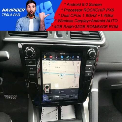 PX6 Car Screen Tesla Android 9 GPS Navigation Multimedia For Renault Kadjar 2016 2017 2018 10.4" Stereo DSP Head Unit