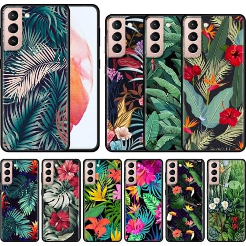 Phone Case For Samsung Galaxy SS20 S21 FE Ultra S10 Lite S9 S8 Plus S10E S7 Edge Fundas Black Shell Leaf Flower Vintage Banana
