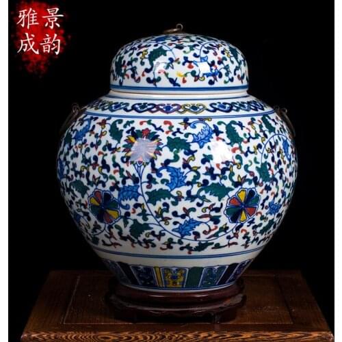 Jingdezhen ceramic vase colorful high jar ornaments of blue and white porcelain ceramic ornaments lotus flower vase landing