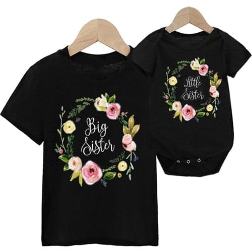 Family Look T-shirt Mommy and Me Big Little Sister Family Matching Outfit Kids T Shirt Baby Bodysuit Jumpsuit Flower Printing