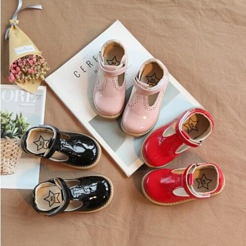 Kids Shoes Princess Girls School Shoes Red Pink Black Children Leather Party Dress Flat Little Girls Shoes Baby Casual Sneaker