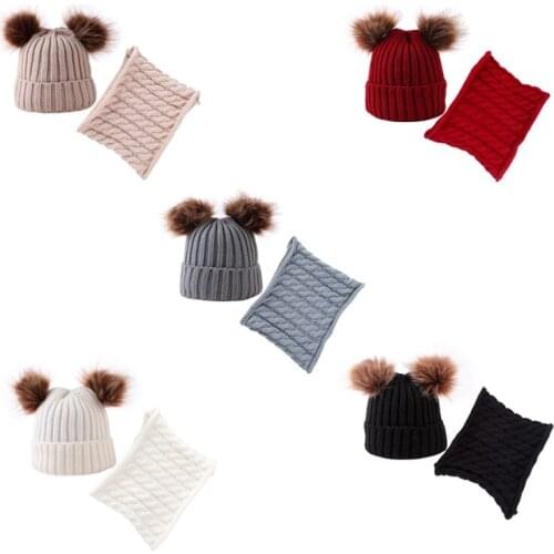 Kids Winter Hat and Scarf Sets Infant Baby Knitted Beanies Pompoms Hats Caps Scarves Childrens Crochet Bonnets TD333