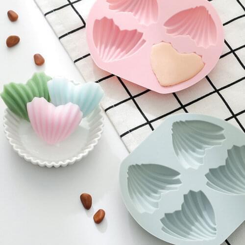 4 Cavity Shell-Heart Shape Shaped Madeleine Cake Mould Chocolate Soap Candy Jelly Mold Baking Pan Kitchen Baking Tool