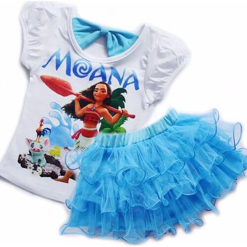 Toddler Girls Clothes Sets Kids Moana Costume Birthday Party Clothing Tops+Dress 2Pcs Outfit Cartoon Print Vaiana Dress for Girl