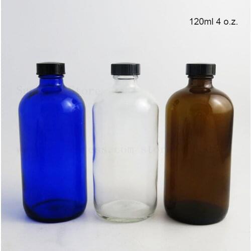3PCS 120ml Boston Round Liquid Bottle Amber Glass Capacity 4 oz With Black Phenolic Rubber Lined Screw Cap