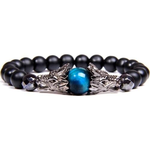 Fashionable Mens Tiger Eye Bracelet Womens Jewelry Dragon Bileklik 8mm Stone Bead Elastic Mens Bracelet Masculina Pulseira