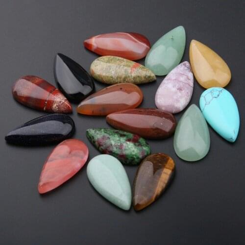 10 PCS Natural Stones Tiger Eye/Agate 15X30mm Water Drop Shape Cabochon No Hole for DIY Jewelry Making