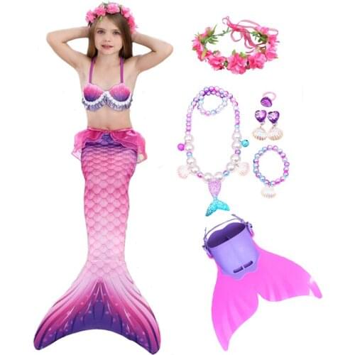 2021 NEW Kids Mermaid Tail Swimsuit with Fin for Girls Holiday Dress Costume Bathing Suit Bikini swimmable Suit Mermaid Monofin