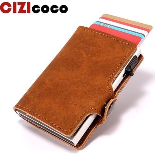 New Fashion Blocking Rfid Wallet Mini PU Leather Business Aluminium Credit Card Holder Automatic Pop Up Card Holder
