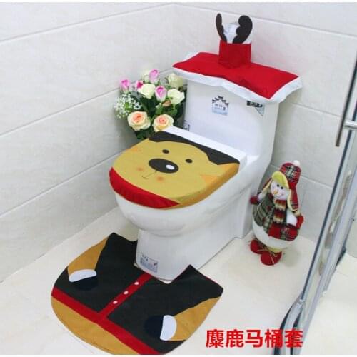 Wholesale Christmas elk Three-piece Set Overcoat Toilet Case Water tank cover Bathroom Non-slip foot mat Christmas decorations