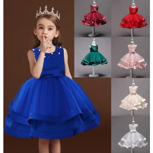 Girls Dress Birthday Beads Princess Ball Gown Evening Dress Elegent Party Wedding Dress Girl 3-10 Years