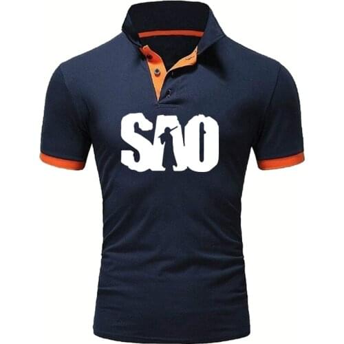 Summer short sleeve Anime Sword Art Online SAO Printed Mens POLO shirt Pure cotton Casual Solid color Mens short sleeve