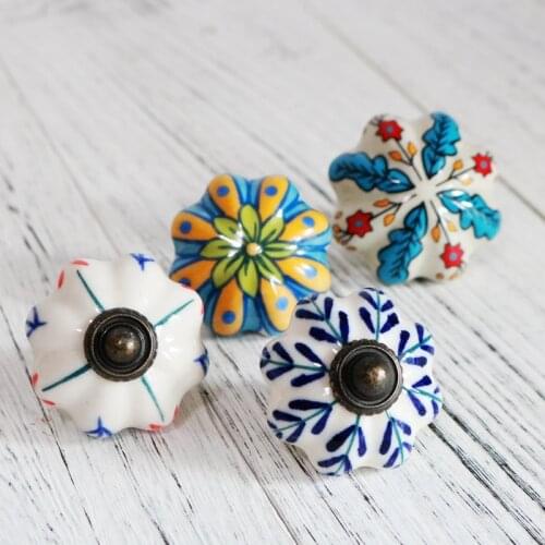 Fast SHIPPING 43MM 48MM Special Hand painted unique Willow Leaf or Plum Blossom Ceramic Knobs Cabinets Cupboard handle Door Pull