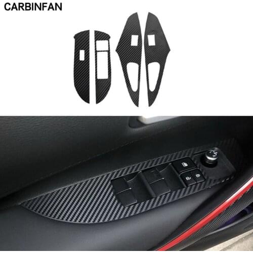 Car Styling Black Carbon Decal Car Window Lift Button Switch Panel Cover Trim Sticker 4Pcs/Set For Toyota Corolla 2019 2020 2021