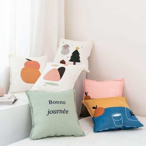 Fresh and simple cartoon cushion cover girl maiden style childrens room decor pliiow cover snowman orange chair bed pillowcase