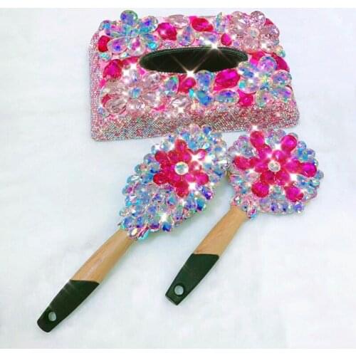 Women Hair Combs and Mirrors Inlay with Diamond Crystal Hair Brush Accessories Makeup Mirror Portable Handheld Gifts for Women
