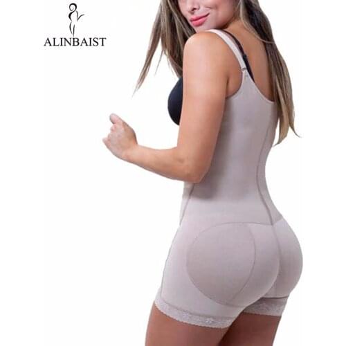 Women Slim Shapewear Slip Butt Firm Tummy Control Zip Front Open Bust Latex Bodysuit Full Body Shaper Slimming Thigh Plus Size
