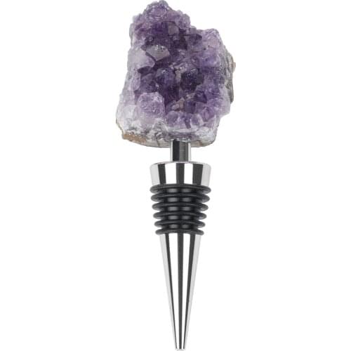 1PCS Natural Stones Wine Stopper Amethyst Cluster Vacuum Sealed Beer Beverage Stoppers Cork Quartz Crystal for Storage Bar Tool