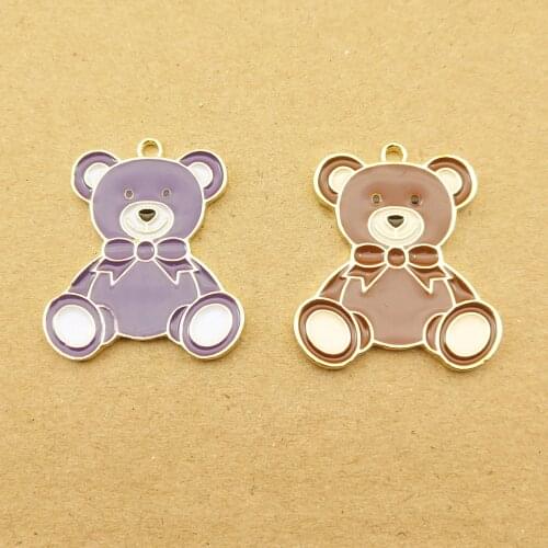 10pcs 23x27mm enamel bear charm for jewelry making and crafting cute earring pendant bracelet necklace charms