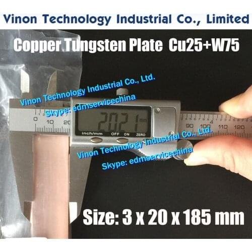 2PCS PACK) 3x20x185mm Copper Tungsten Plate CuW75 (W75+Cu25), edm Tungsten Copper Electrode W75 Electric Spark Tungsten Copper