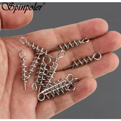 Spinpoler 50pc Spring Fixed Lock Needle Pin Fishing Screw Worm For Soft Lure Bait Hook for Soft Plastic Bait Fishing Accessories