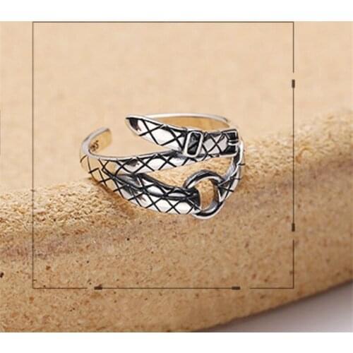 Free Shipping Luxury Famous Brand Bridal Sets Belt Shape Adjustable Rings Tibetan Silver Retro Gifts For Women Female Literary