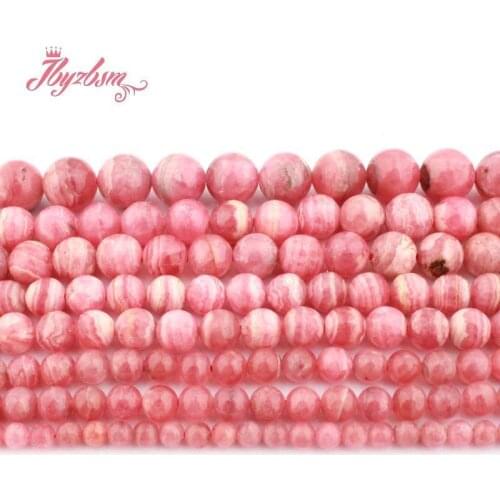Natural AAA Grade Pink Rhodonite Beads Round Smooth Natural Stone Loose Beads for Bracelet Necklace DIY Jewelry Making 15"