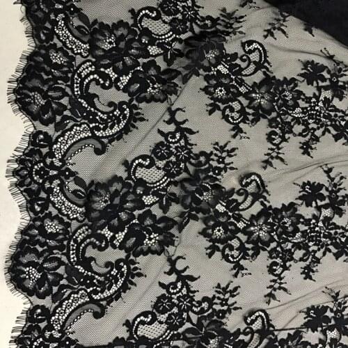 Retro 57.1" Wide Chantilly Eyelash Lace Fabric In Black For Dress Options,Wedding Dress Gown,Shawls, Mantilla, Costumes