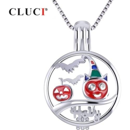 CLUCI 925 Silver Pumpkin Halloween Cage Pendant Round Charms Pendant for Halloween Jewelry 925 Silver Women Pearl Locket SC313SB