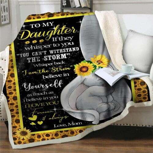 Express Love letter 3D elephant with sunflower printed Plush Blankets Bedspread Sherpa nap Blanket Couch Quilt Cover Travel Gift