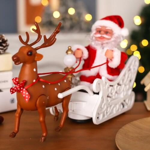 Santa Claus Doll Toys Christmas Tree Pendant Electric Car with Music Elk Sled Decorations Toy For Kids Xmas Decor Gift New Year