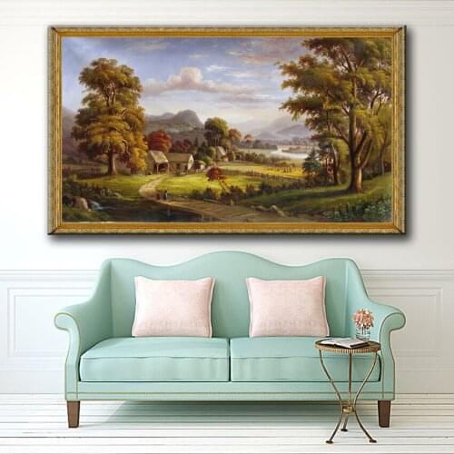 Classical county farm house tree landscape canvas printings oil painting printed on canvas home wall art decoration pictures