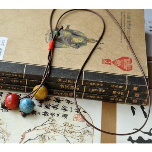 Fashion Ethnic Style Ceramic Necklace Handmade Porcelain Beads Wax Rope Sweater Necklace For Women he013
