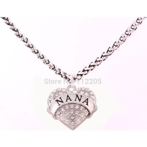 NANA rhodium PlatedLobster Claw Wheat Link Chain with Large Clasp with crystal NANA heart necklace