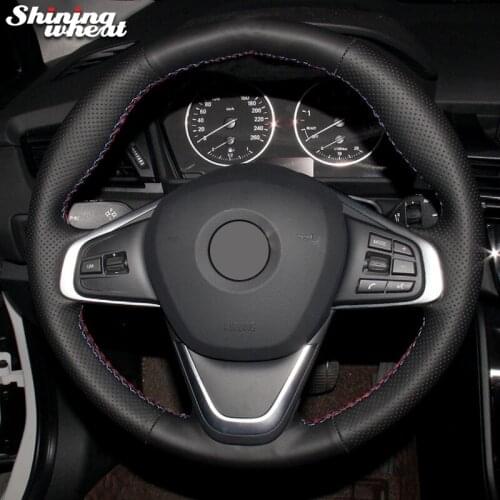 Shining wheat Black Genuine Leather Car Steering Wheel Cover for BMW F45 F46 X1 F48 X2 F39